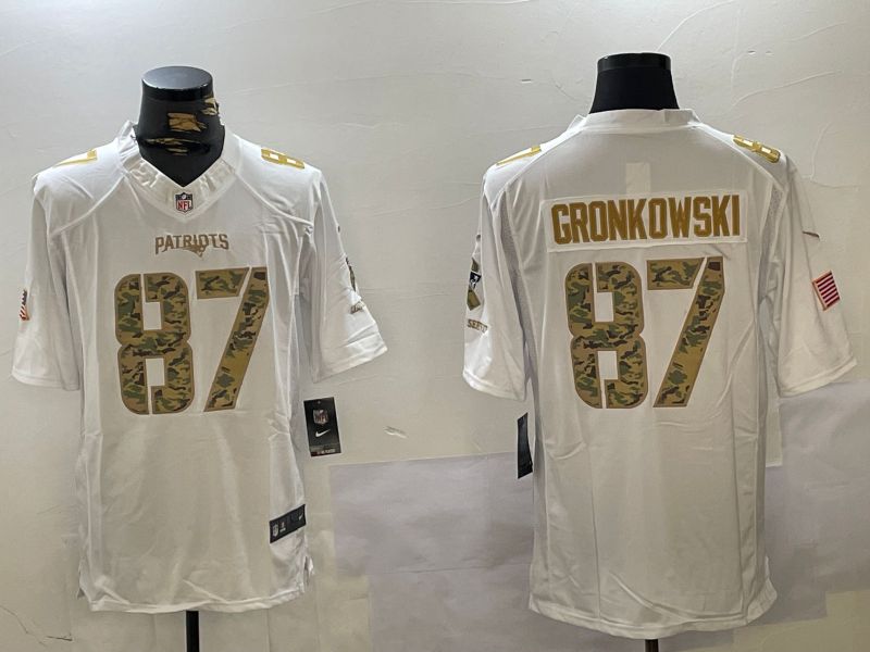 Men New England Patriots #87 Gronkowski White 2024 Nike Olive Salute To Service Limited NFL Jersey style 1